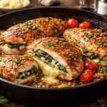 Escalopes de poulet au fromage coulant : une recette gourmande à découvrir en cuisine.