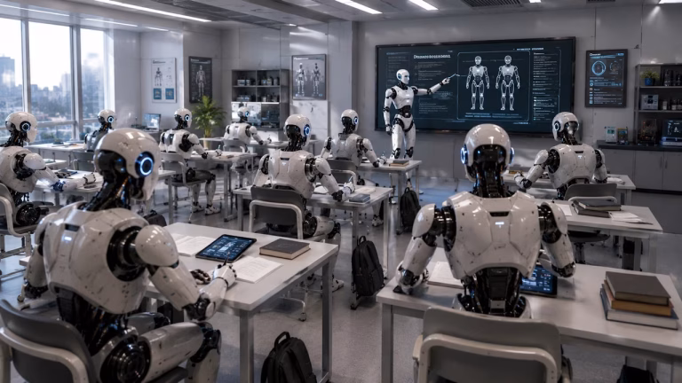 Des robots en Chine apprennent à l’école pour améliorer leurs compétences éducatives.