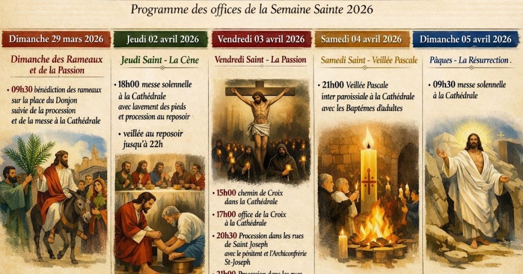Offices de la Semaine Sainte 2026 à la Cathédrale Sainte Marie de Bastia : programme et horaires.