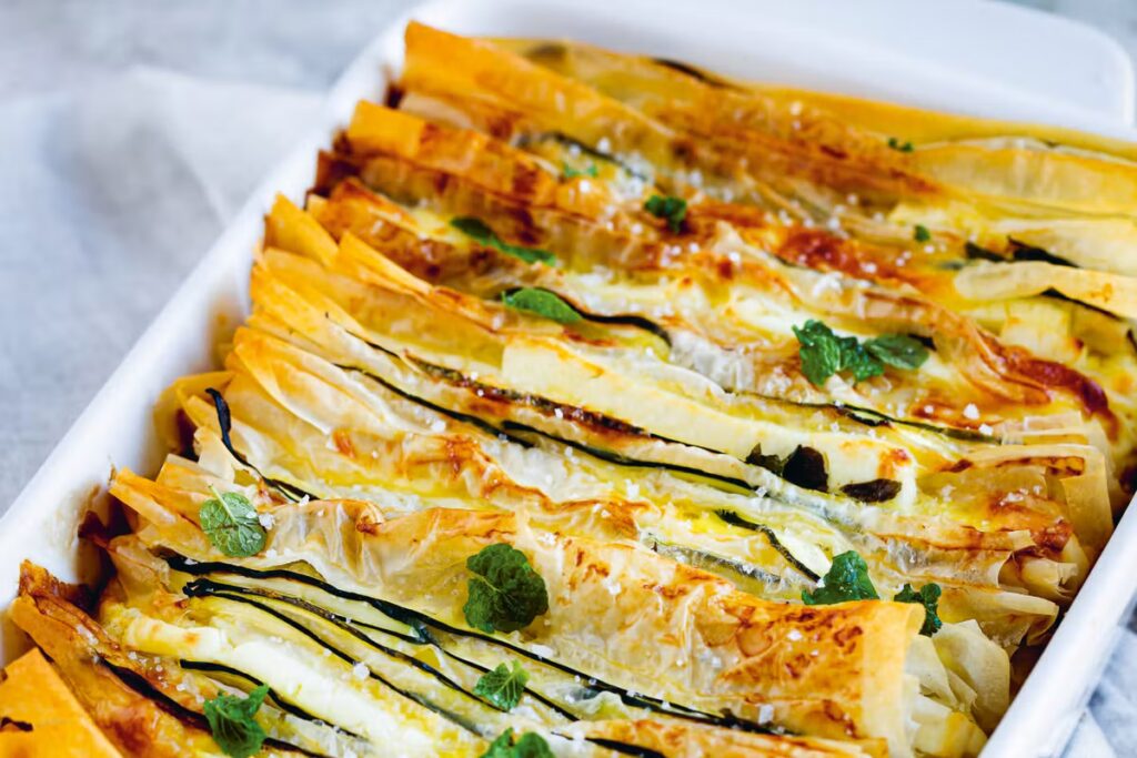 Recette de crinkle cake à la courgette et à la feta pour les repas d’été en famille.