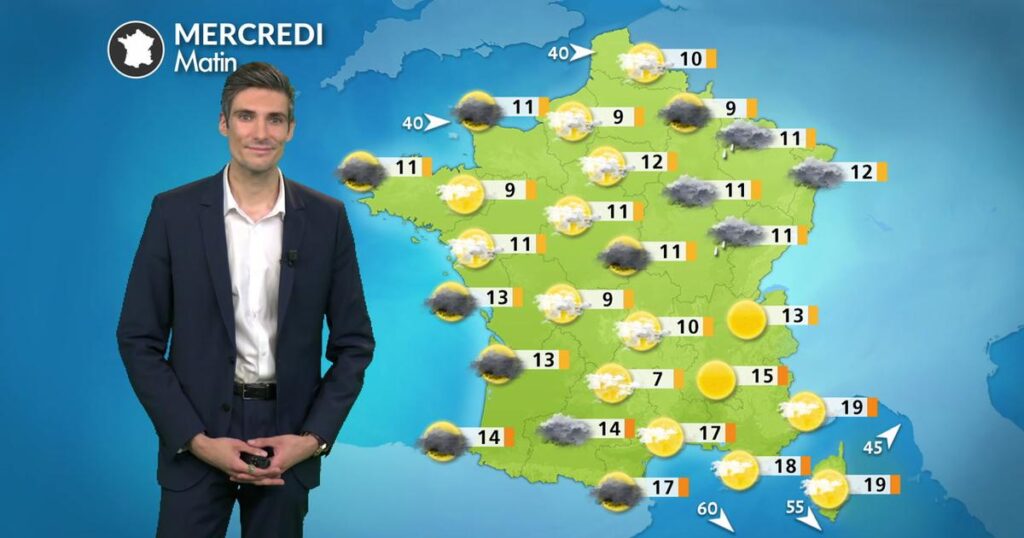 Météo : averses et fraîcheur au nord, chaleur et mistral au sud-est mercredi