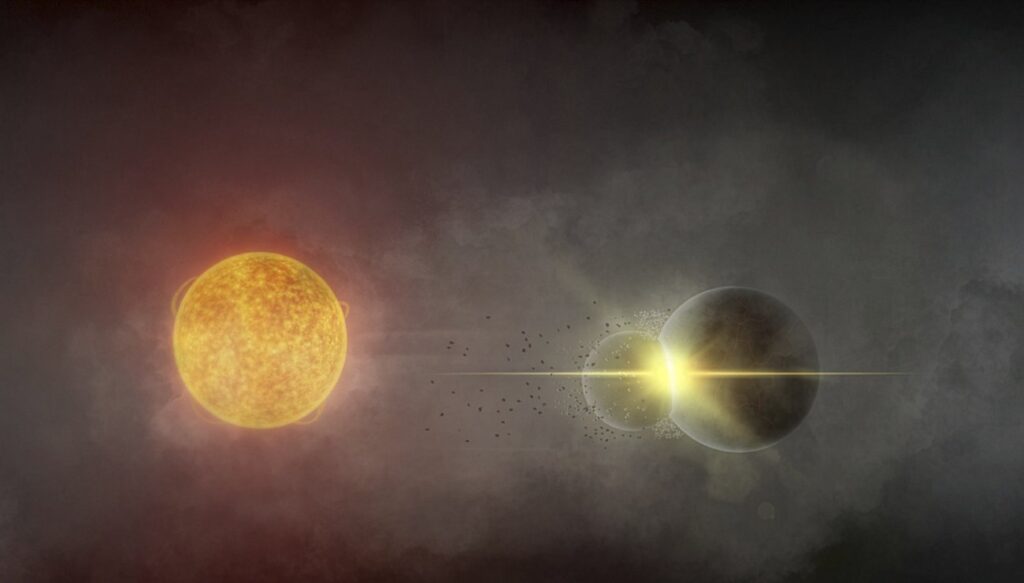 Collision planétaire détectée autour d’une étoile lointaine, selon des astronomes européens.