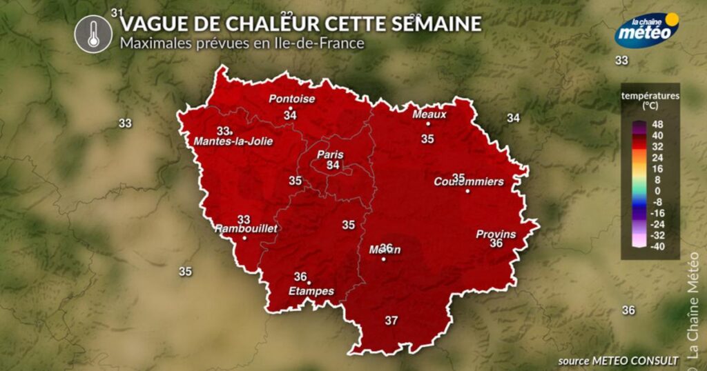 Vague de chaleur en Île-de-France : canicule avec des températures atteignant 35°C.