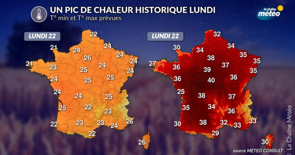 Canicule : nuits à 25°C et pic de chaleur attendu entre dimanche et lundi.