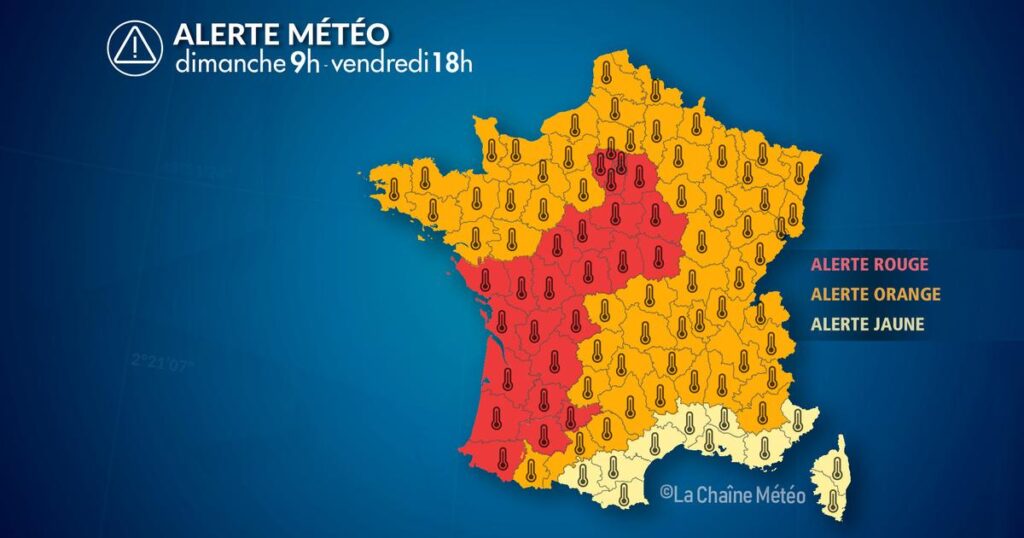 Alerte Météo : Canicule historique avec des températures atteignant 44°C en France.