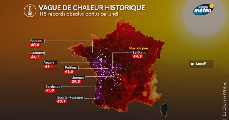 Canicule record dans l’Indre : 44°C mesurés, des centaines de records de chaleur battus.