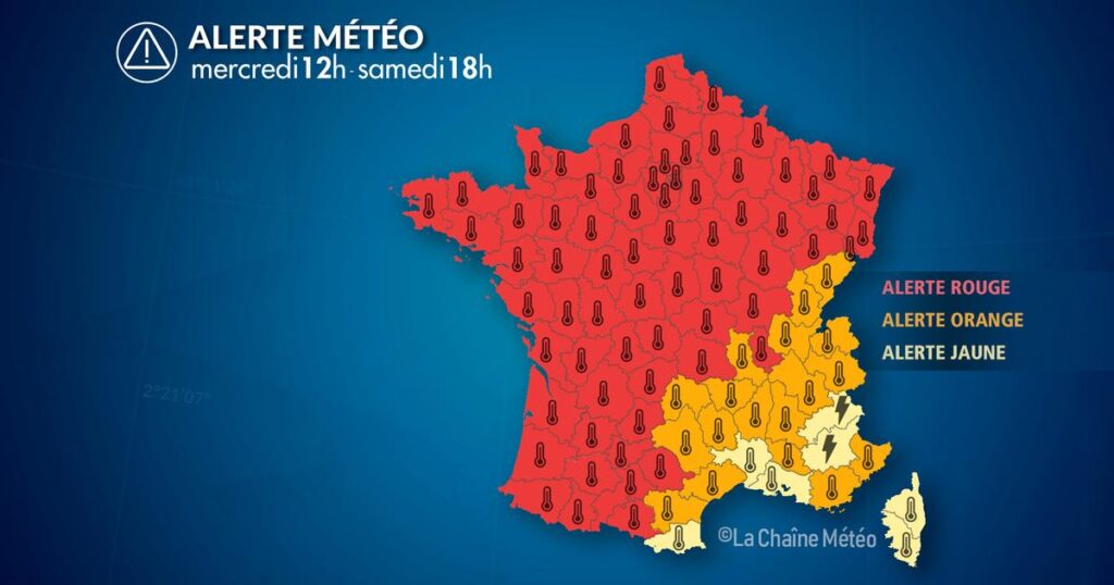 Alerte Météo : Canicule historique prévue avec des températures atteignant 44°C en France.