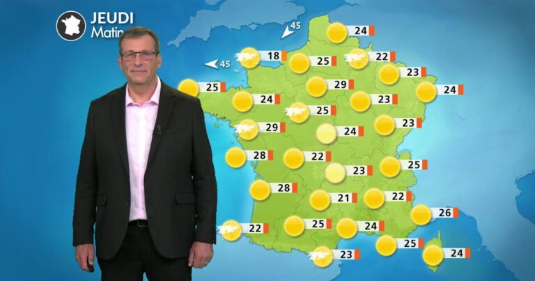 Canicule renforcée au nord-est, orages prévus à l’ouest de la France demain.