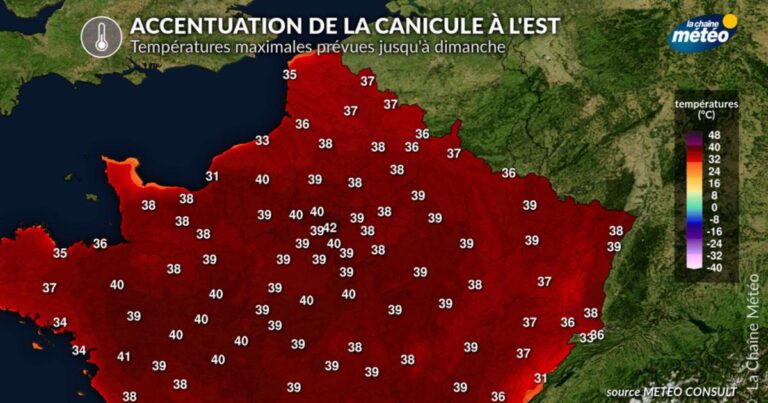 Canicule : renforcement à l’est et atténuation à l’ouest en France.
