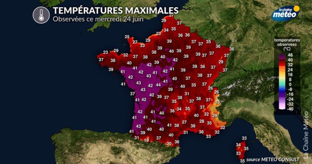 Canicule en France : 44,1°C à Saumur, 58 records de température battus.