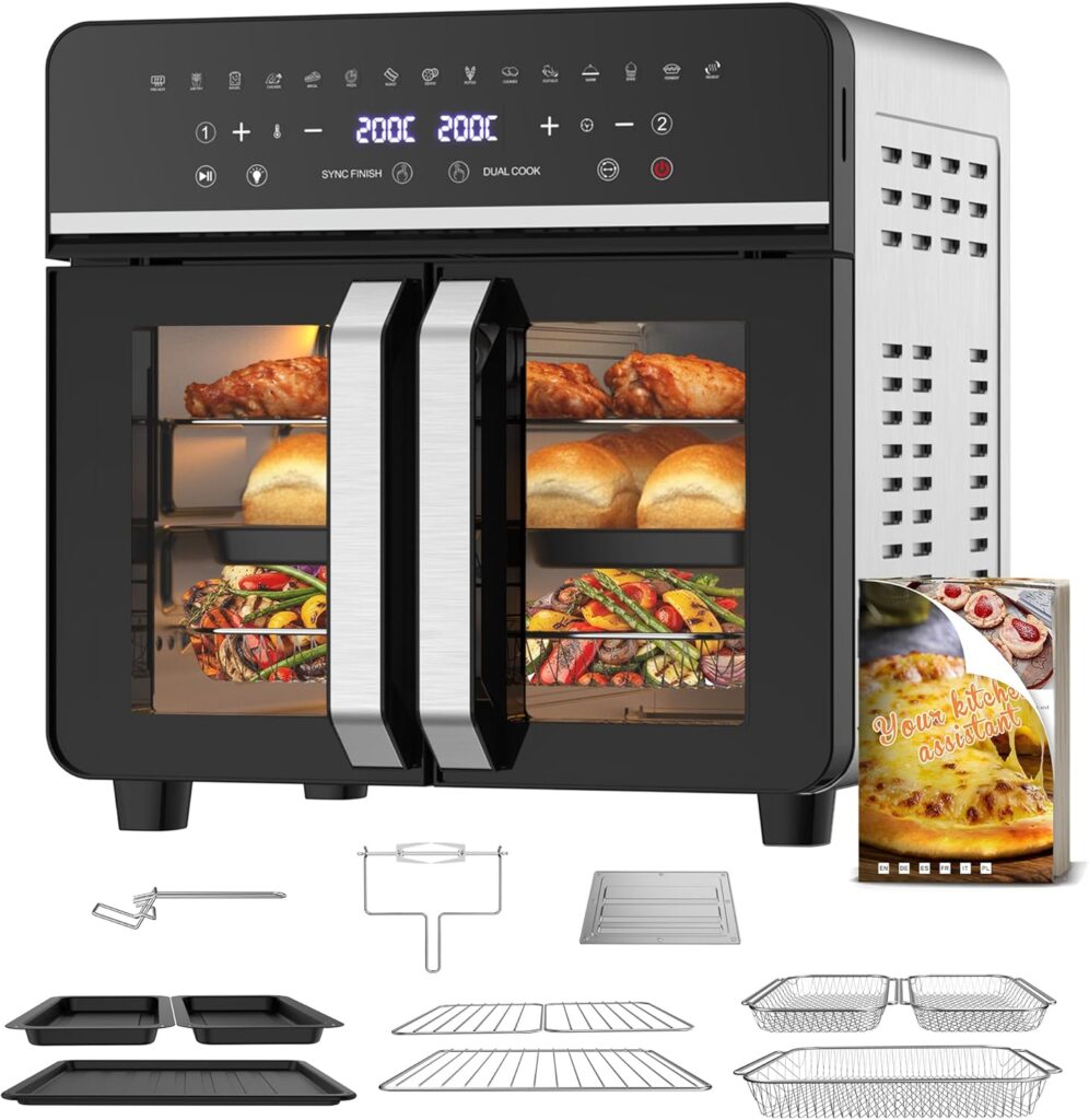 Friteuse sans huile 23L XXL avec four mini à portes françaises et 15 programmes disponibles