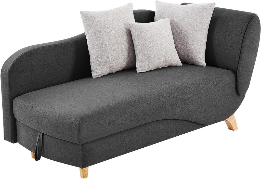 Vente-Unique commercialise le canapé convertible Penelope en tissu anthracite avec rangement.