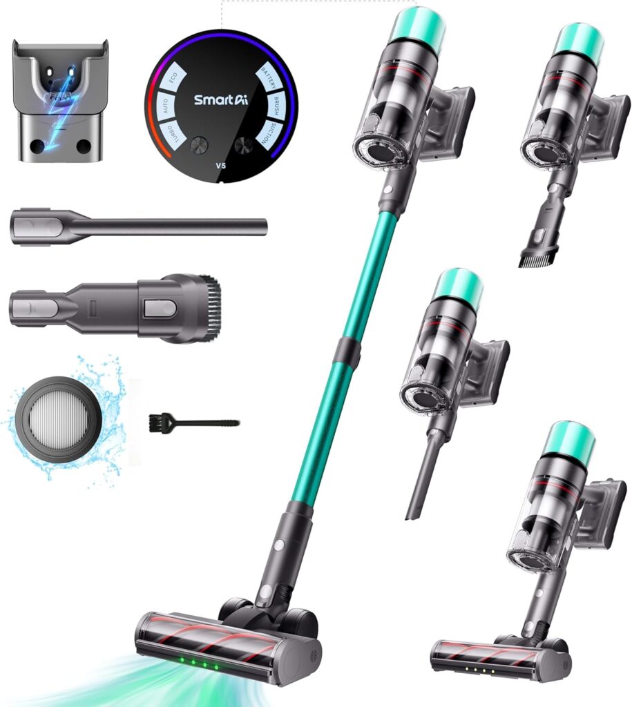 V5 Cordless Mop Vacuum Cleaner : puissance de 600W et autonomie de 80 minutes pour animaux et surfaces dures