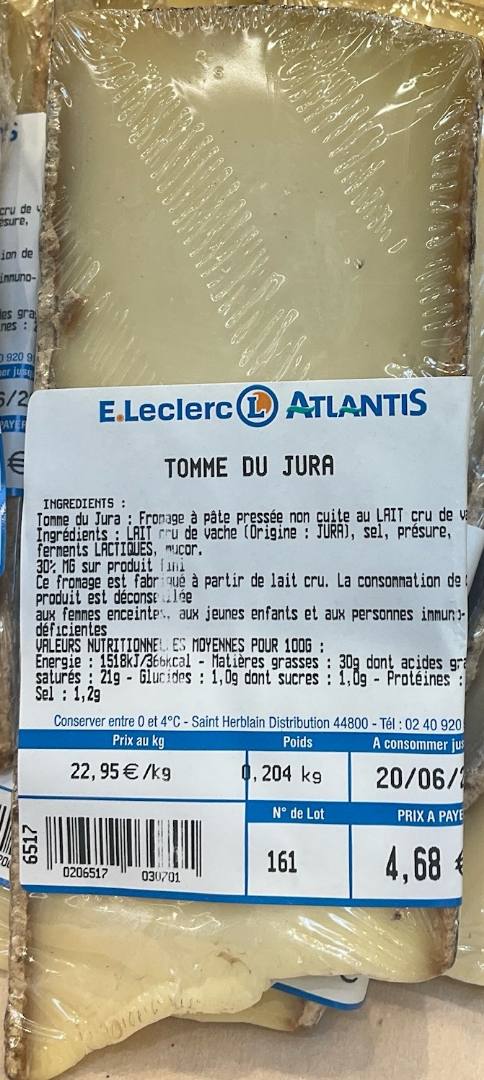 Rappel Consommateur – Détail Tomme du Jura E.Leclerc