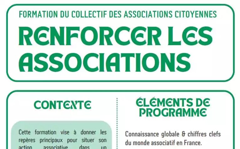 Formation « Renforcer les assos » prévue les 12 et 13 octobre 2026 en France.