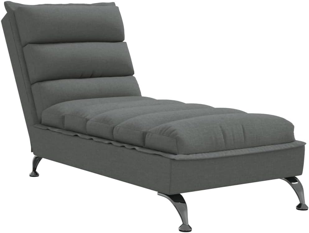 Méridienne Chaise Longue intérieure avec coussins en tissu gris foncé, modèle DEC026077 disponible.