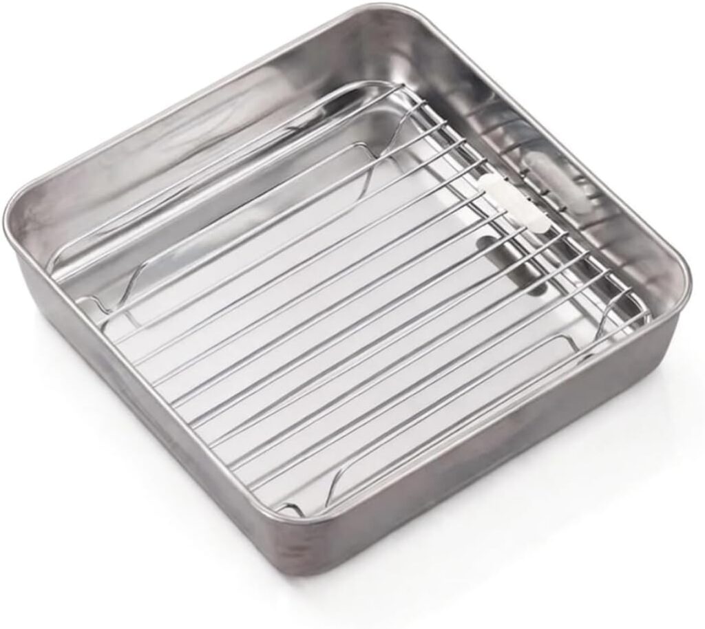 Air Fryer en acier inoxydable : un plateau de cuisson rectangulaire pour lasagnes 21 x 21 x 5 cm.
