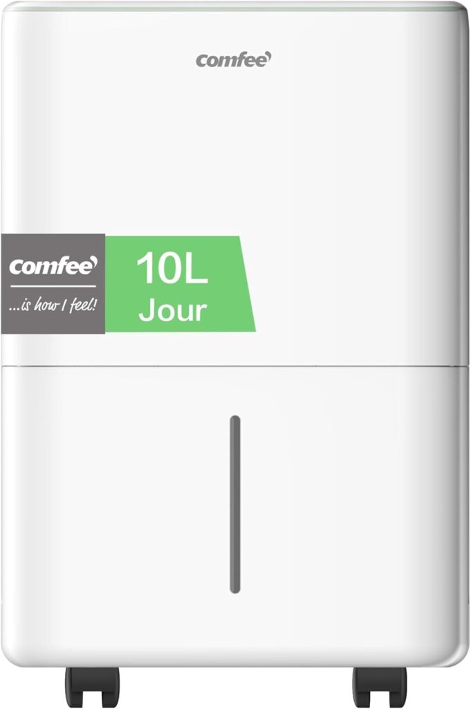 Déshumidificateur COMFEE Compact : Absorption de 10L/jour et mode nuit pour pièces de 16 à 31㎡