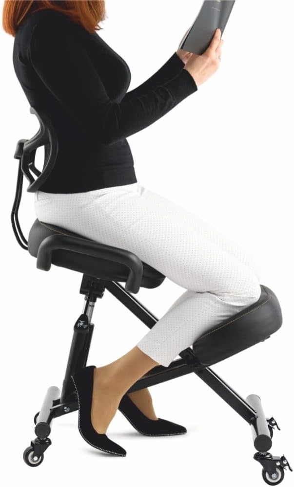 BLACK POINT O’KNEEL : Chaise ergonomique en cuir éco-responsable pour bureau et maison.