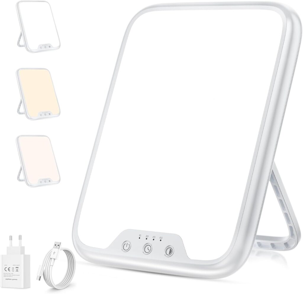 VTHW : Lampe de photothérapie de 10000 Lux avec fonction mémoire et réglage de la luminosité