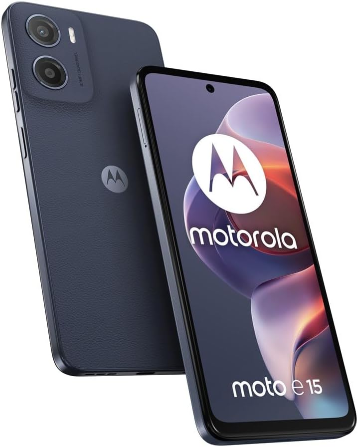 Motorola annonce le lancement du Moto E15 2/64GB Dual Sim en bleu marine.