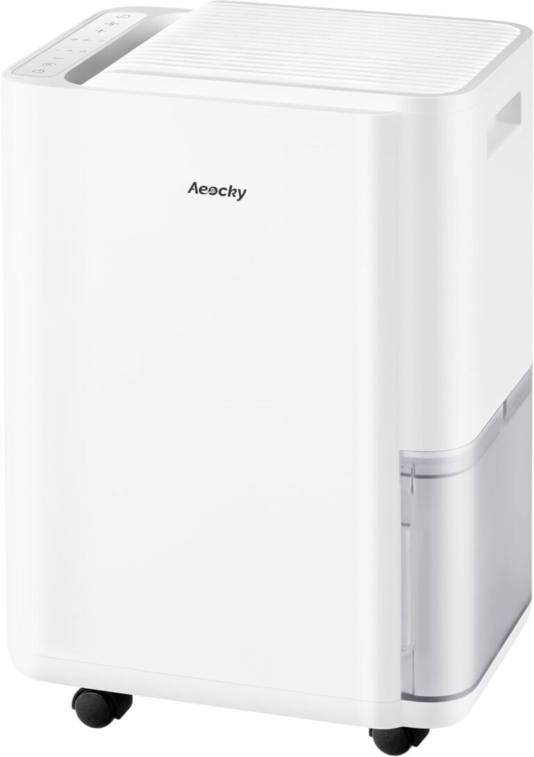 Déshumidificateur AEOCKY 25L/d pour des espaces jusqu’à 200m³, adapté aux vêtements et aux pièces humides.