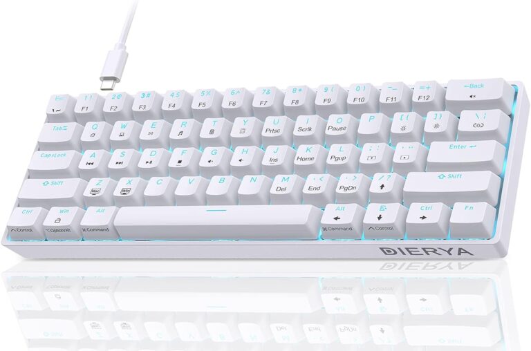Dierya DK61SE : clavier mécanique compact 60 % avec rétroéclairage bleu et interrupteurs rouges.