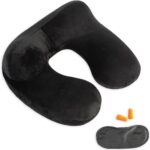 Coussin de voyage gonflable pour soutien cervical, adapté aux avions et voitures avec housse lavable.