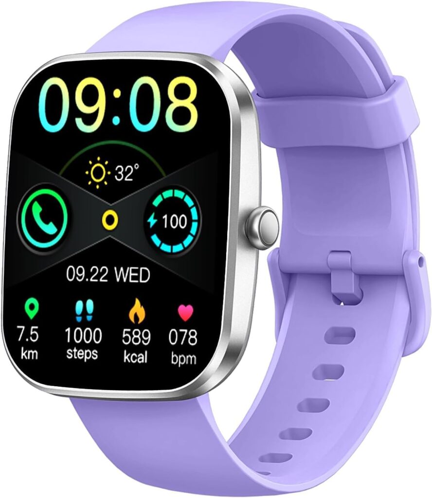 Montre intelligente féminine avec écran de 1,91 pouce, suivi de santé et 110 modes sportifs.