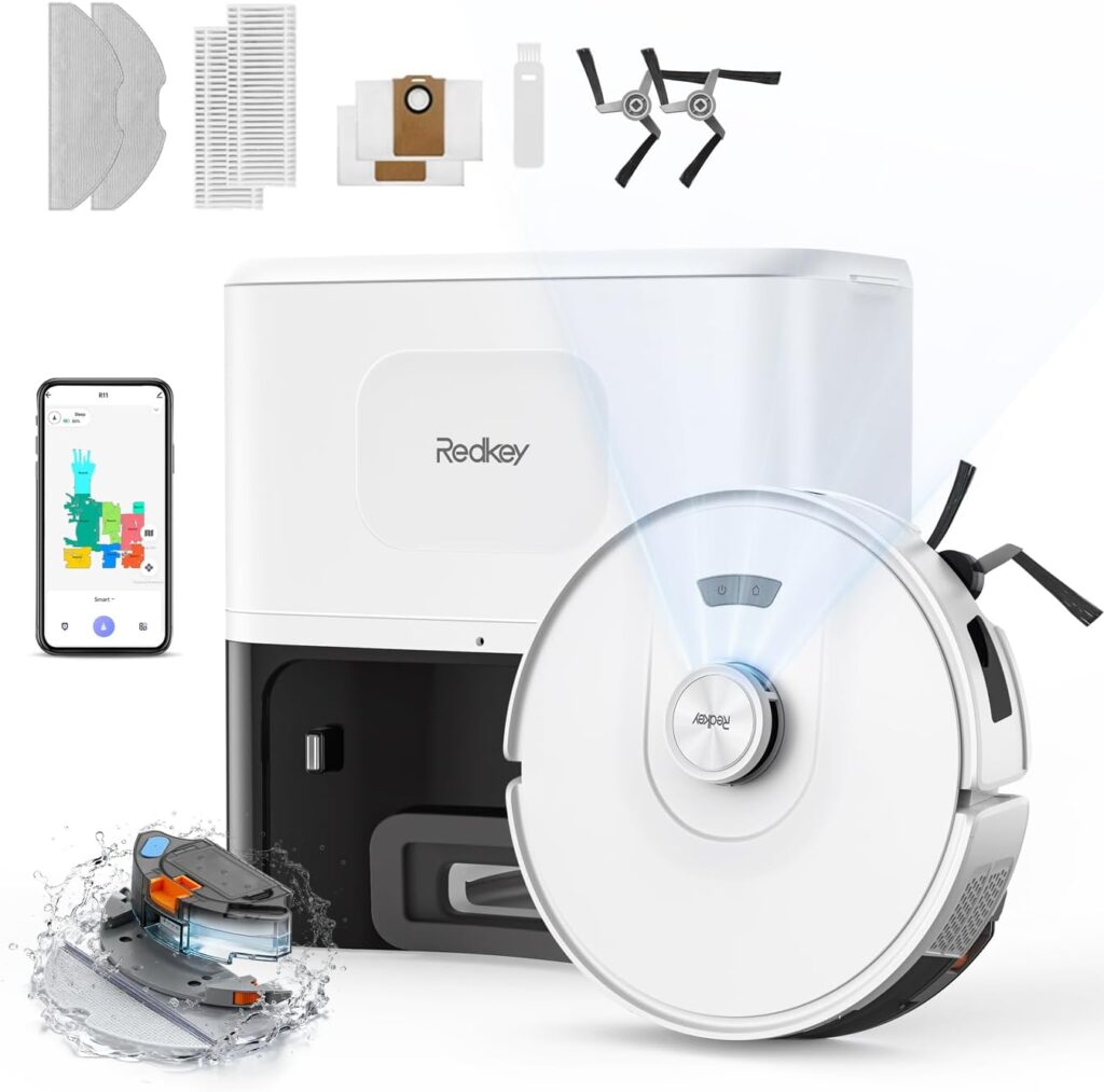 Redkey D8 : Aspirateur robot avec station, 25 000 Pa, vidange automatique et technologie LiDAR.