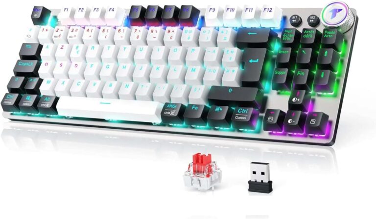 TECURS Mechanical Gaming Keyboard sans fil AZERTY TKL avec rétroéclairage et anti-ghosting