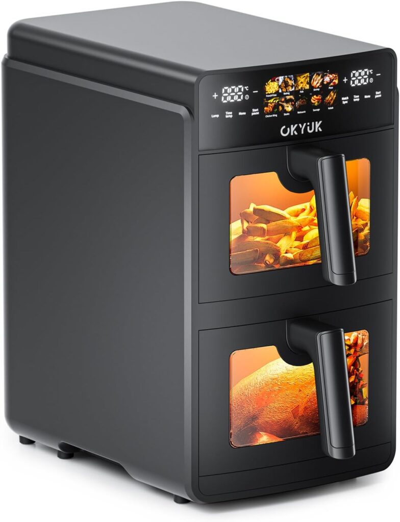 Air Fryer 2 Compartments 10 L : Double Friteuse avec 10 Programmes Préréglés et Fenêtre de Visualisation