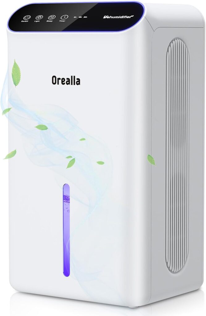 Dehumidificateur électrique 2,5 L avec mode silencieux et minuterie pour salle de bain et chambre.
