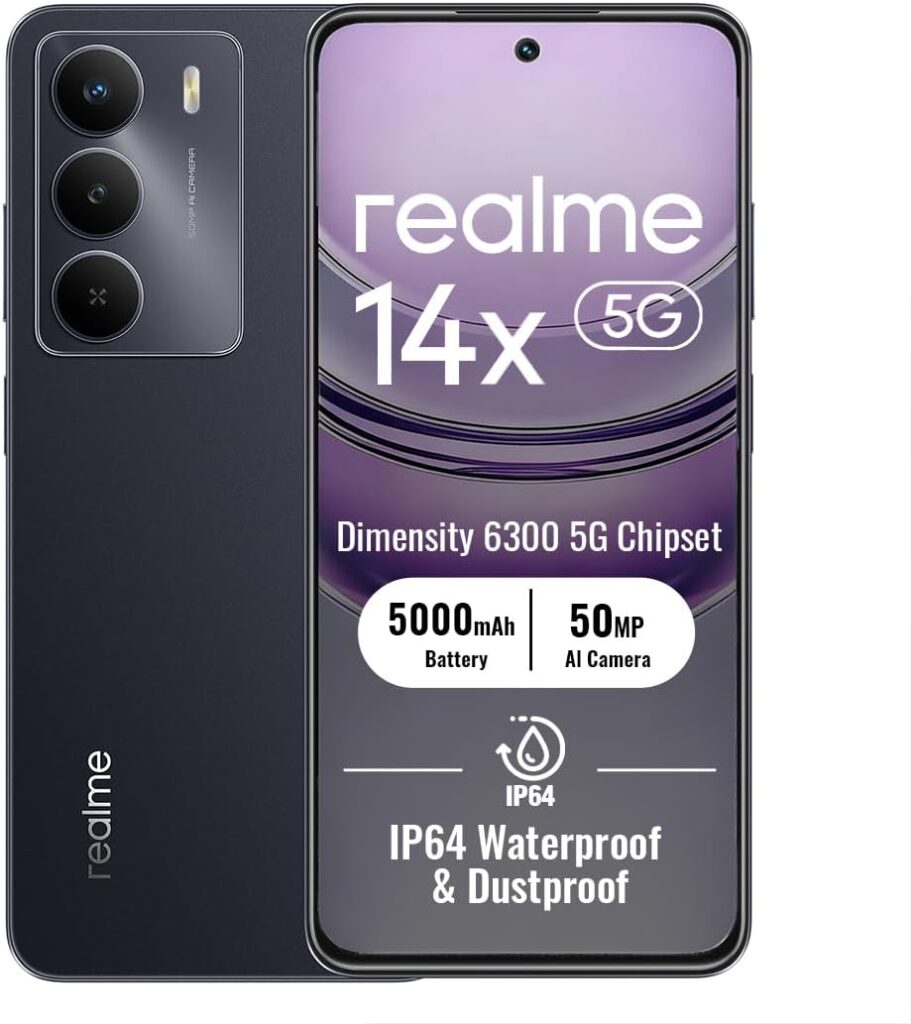 Realme 14x : smartphone 5G avec écran 6,67 pouces, batterie 5000 mAh et caméra 50 MP.