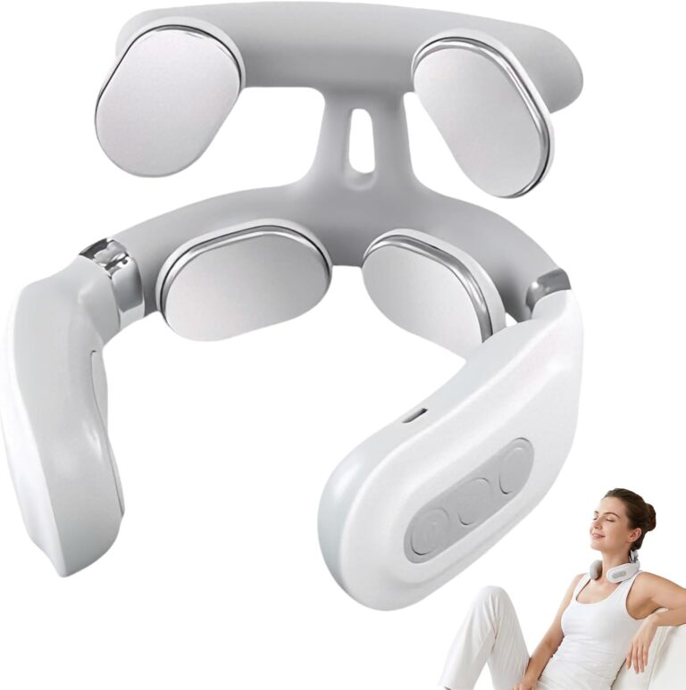 Appareil de massage cervical portable avec six modes et 16 niveaux d’intensité pour soulager les douleurs musculaires.
