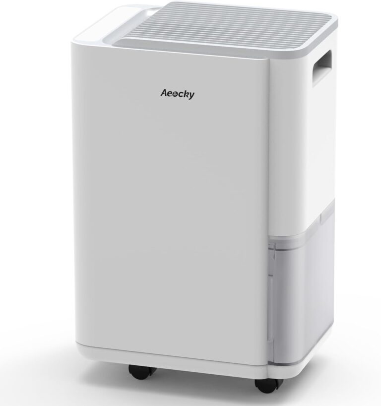 Déshumidificateur AEOCKY 25L/d pour espaces jusqu’à 200m³, adapté au séchage de vêtements et à l’humidité.