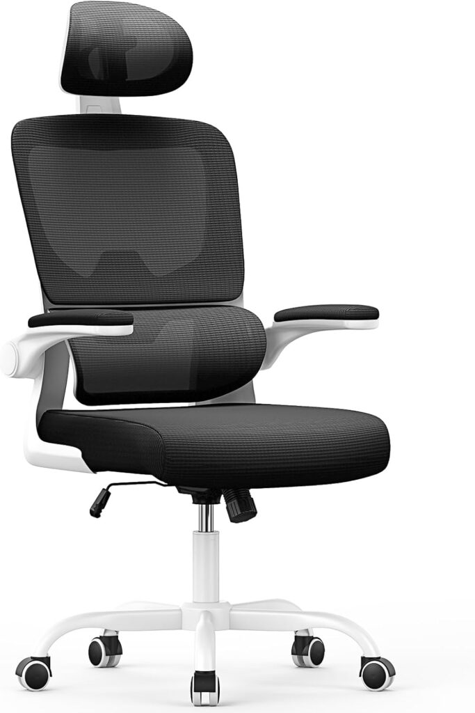 Chaises de bureau ergonomiques avec support lombaire et accoudoirs réversibles pour divers usages.