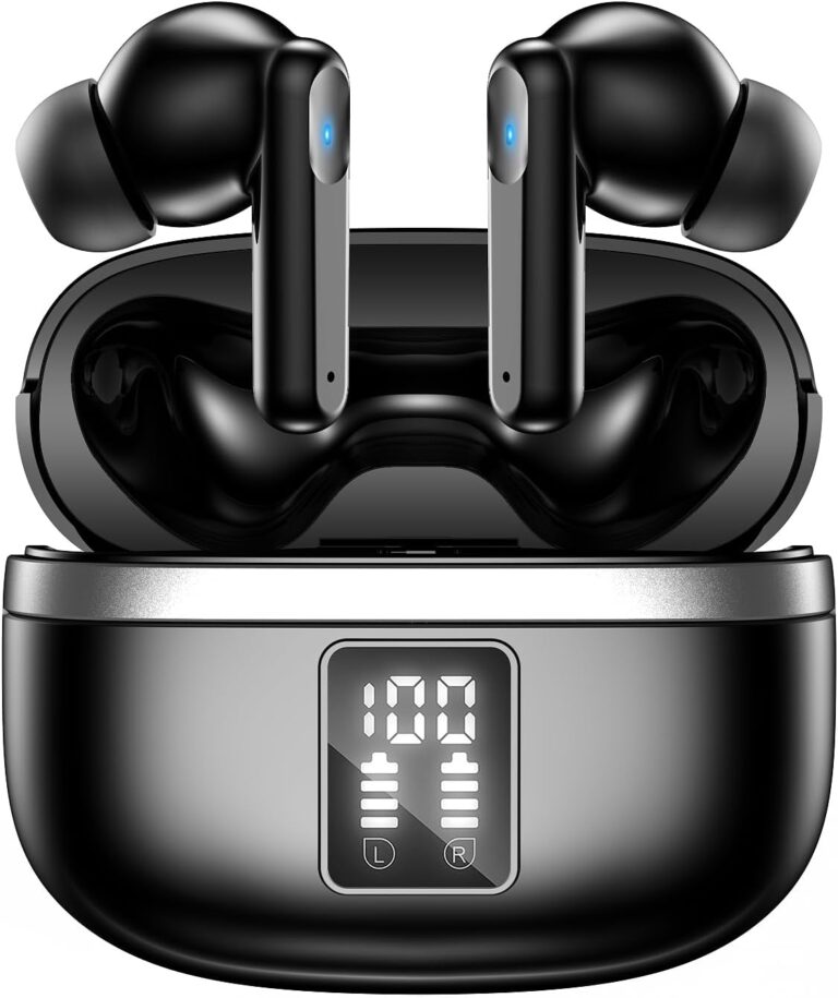 Casque sans fil Bluetooth 5.3 avec réduction de bruit et étanchéité IPX7, durée de 60 heures.