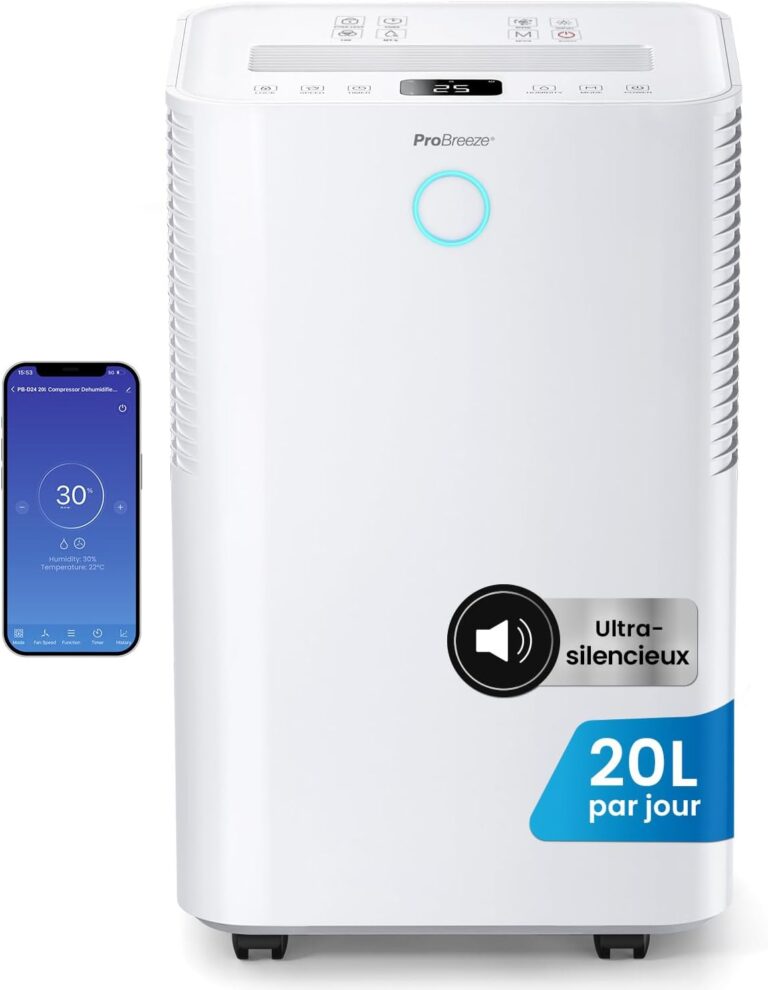 Pro Breeze OmniDry Déshumidificateur Intelligent de 20L/Jour avec Capteur d’Humidité Automatique