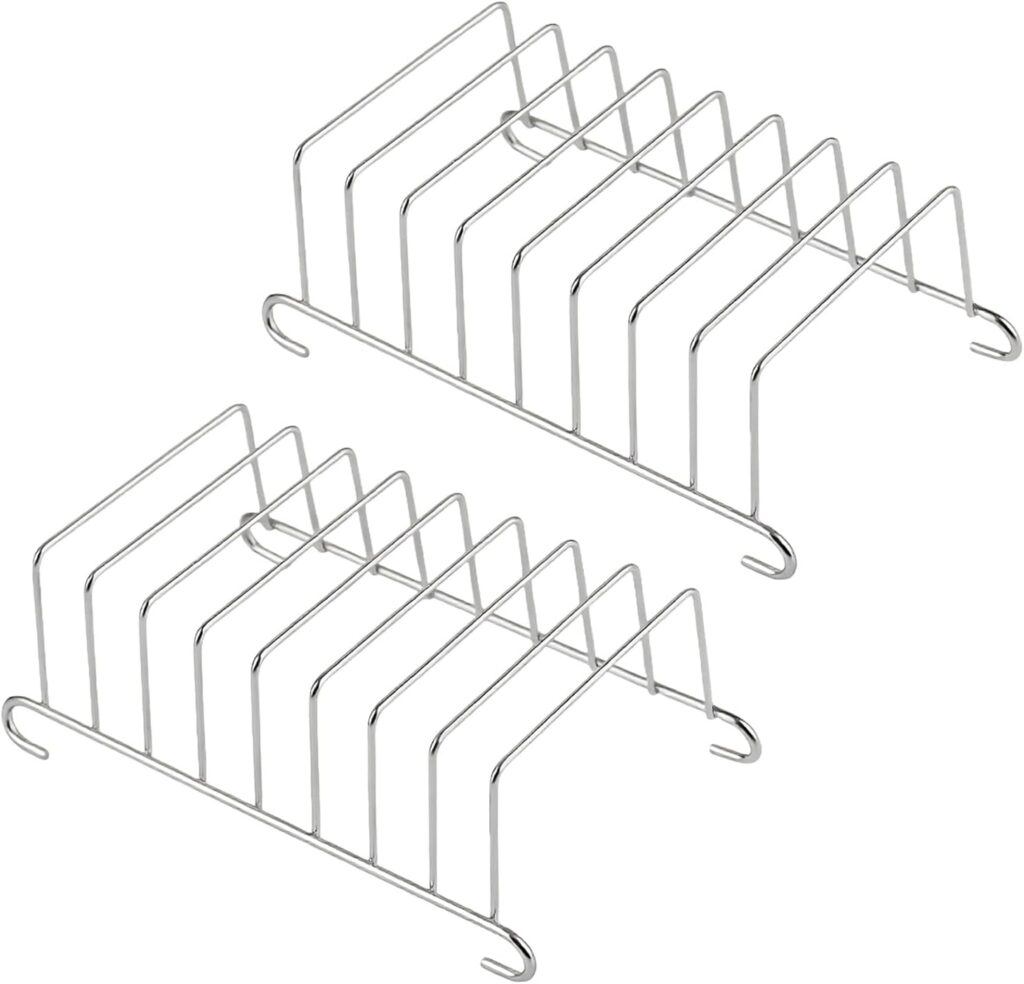 Deux supports en acier inoxydable pour friteuse à air, adaptés à la cuisson de 8 tranches de pain.
