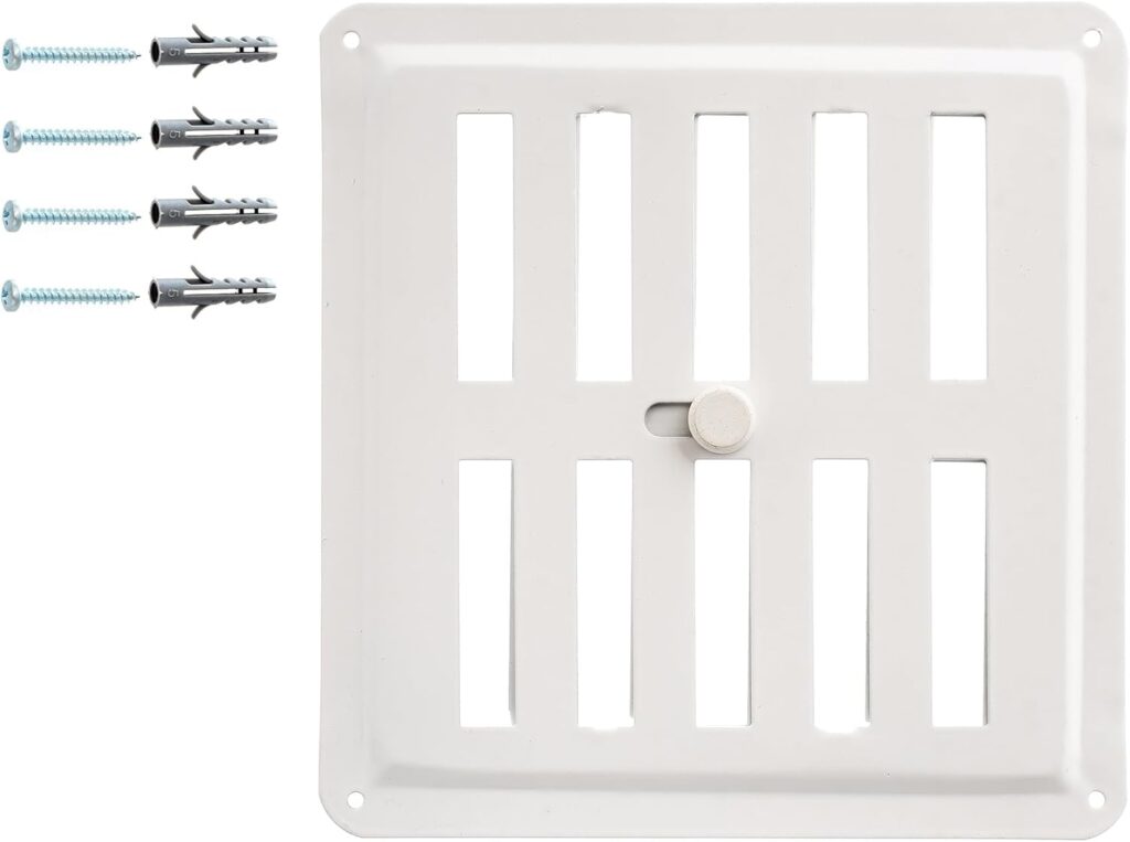 Grille de ventilation ajustable 15 x 15 cm en acier blanc RAL 9016 pour murs et plafonds.