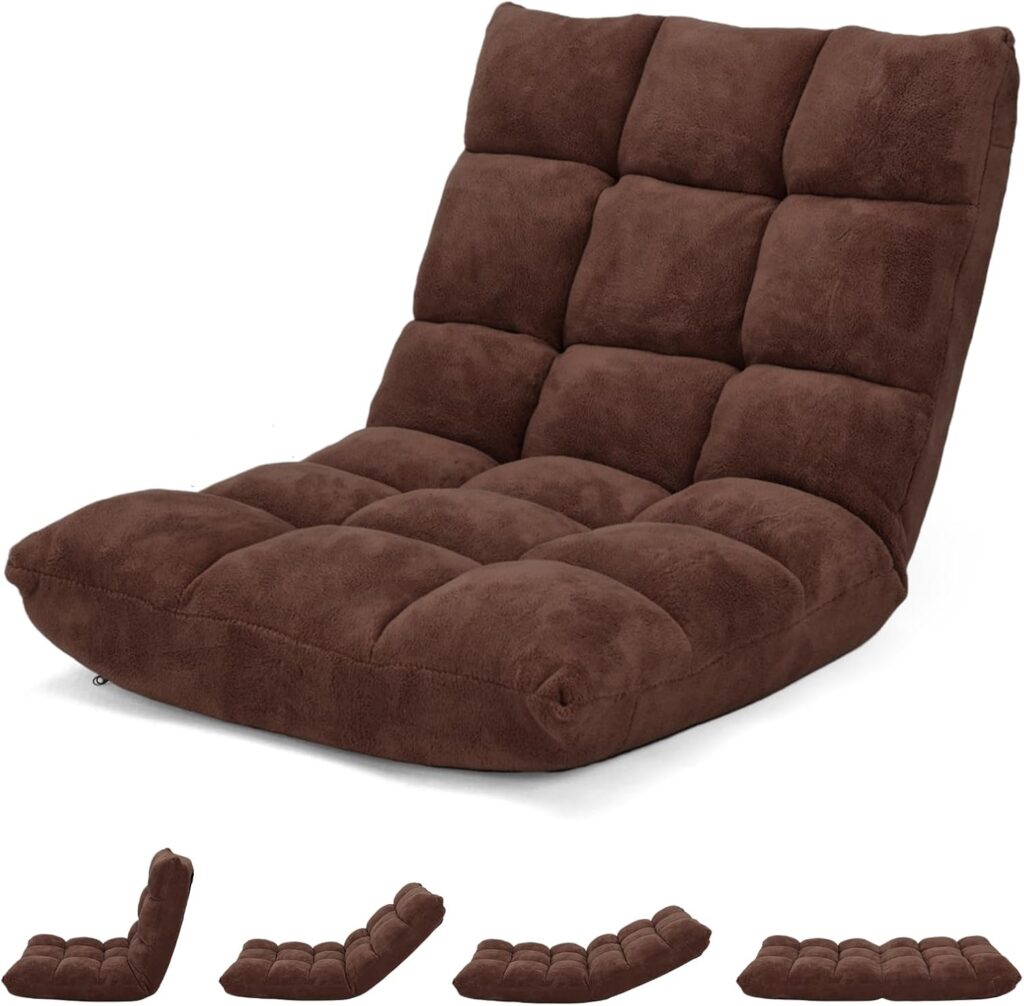 HOMASIS Chair : Fauteuil pliant réglable pour lecture et méditation en velours côtelé, 14 positions