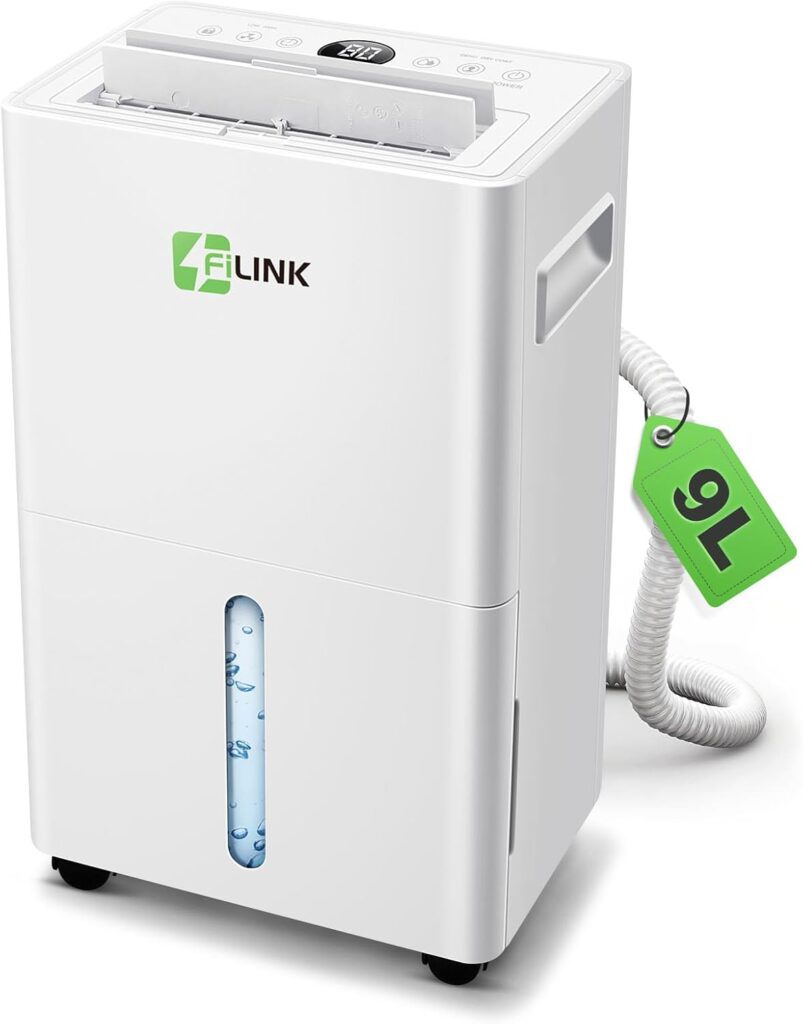 Déshumidificateur électrique 9L/Day : protection anti-débordement et minuterie de 24H.