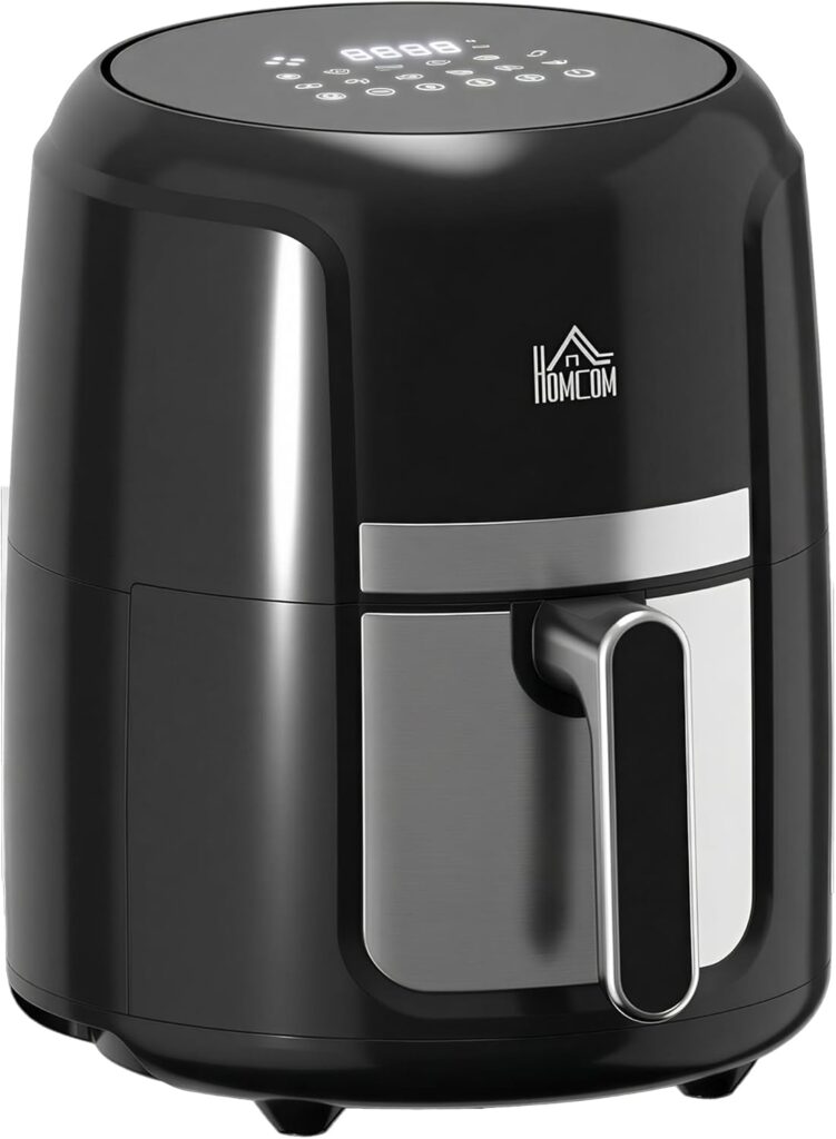 HOMCOM présente une friteuse sans huile de 4 L avec 12 programmes et écran tactile.