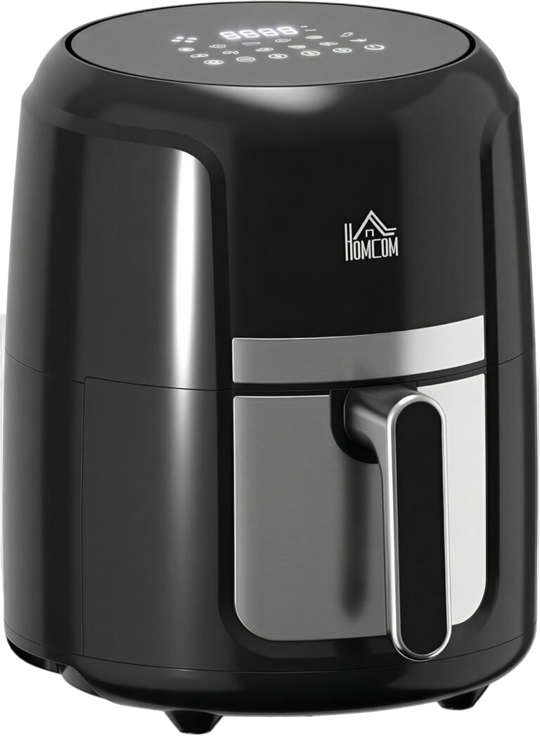 HOMCOM présente une friteuse sans huile de 4 L avec 12 programmes et écran tactile.