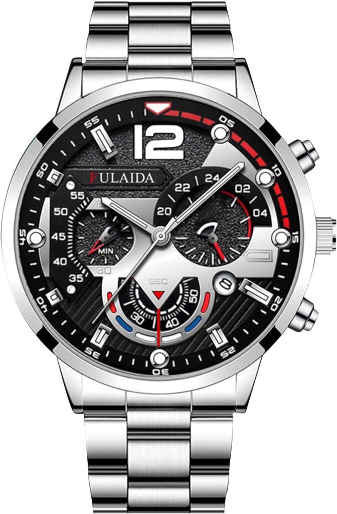 Montre mécanique numérique pour hommes avec chronographe et bracelet en acier inoxydable.