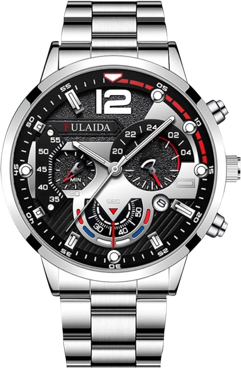 Montre mécanique numérique pour hommes avec chronographe et bracelet en acier inoxydable.