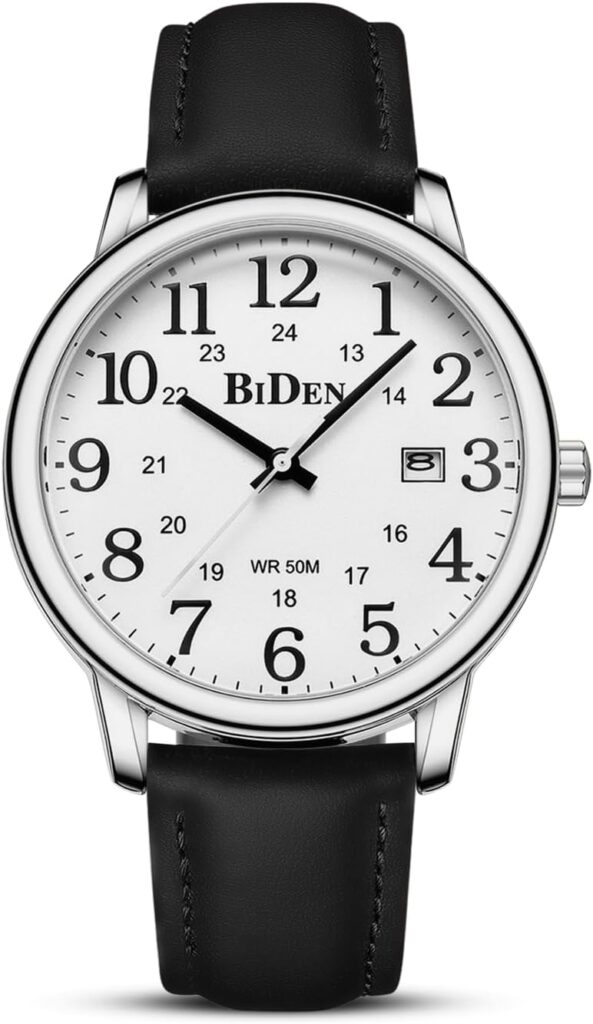 Montre en cuir pour hommes HANPOSH : cadran numérique large et étanche, lisibilité améliorée.