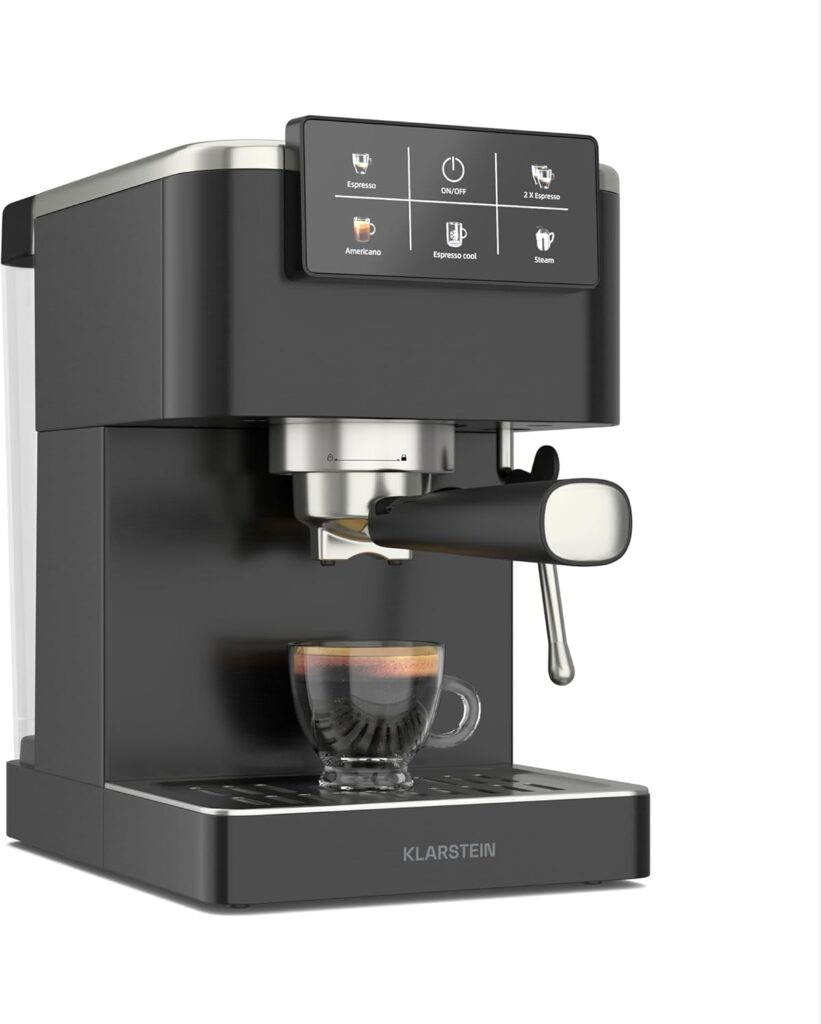 Klarstein SteelPresso Touch : machine à café 20 bars avec écran tactile et mousseur à lait.