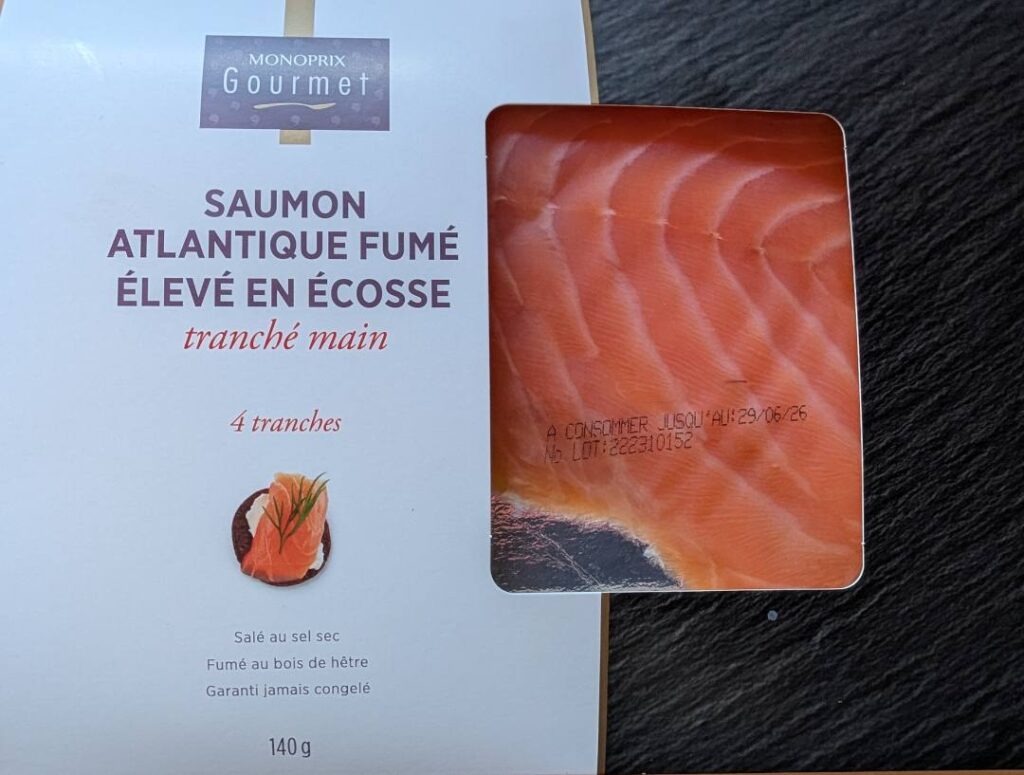 Rappel Consommateur – Détail Saumon Atlantique fumé élevé en Ecosse 4 tranches 140g Monoprix Gourmet Monoprix Gourmet